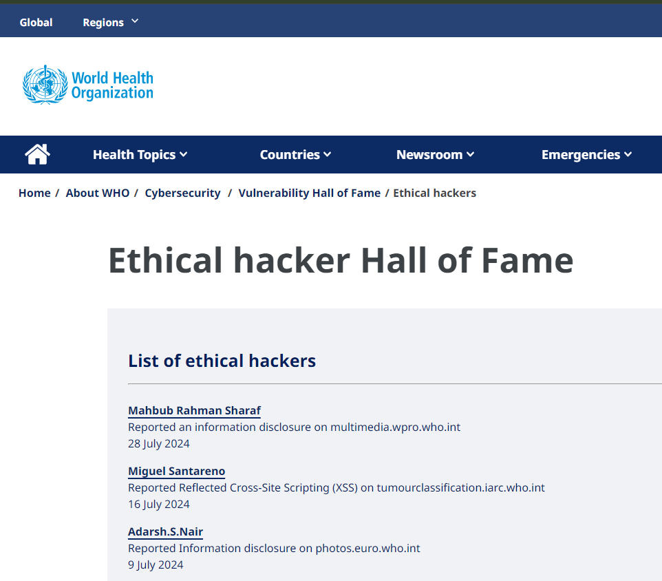 WHO Hall of Fame